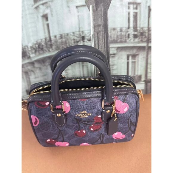 Coach CY741 Mini Rowan Crossbody Bag In Signature Canvas With Cherry Print IN DE - Picture 1 of 6